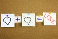 A yellow sticky note post it writing, caption, inscription equation love or romantic relationship concept presented as mathematica Royalty Free Stock Photo
