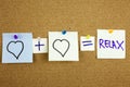 A yellow sticky note post it writing, caption, inscription equation love or romantic relationship relax concept presented as mathe Royalty Free Stock Photo