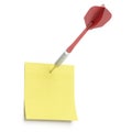 Yellow sticky note with red dart Royalty Free Stock Photo