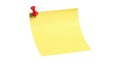 Yellow sticky note with red pushpin isolated on white background Keywords: sticky note, yellow Royalty Free Stock Photo