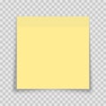 Yellow sticky note with shadow on transparent background. Adhesive office reminder note paper