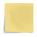 Yellow sticky note with turned up corner isolated on white background. Light from the right. Vector illustration.