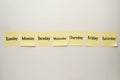 Yellow Sticky Notes on a White Background with Days of the Week Written on Them