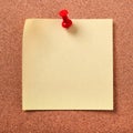 Yellow sticky post note pinned cork board square Royalty Free Stock Photo