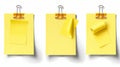 Yellow sticky writing stationery filled with sticky notes attached with adhesive tape and paperclip. Realistic modern Royalty Free Stock Photo