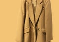 Yellow straight-cut blazer. Elegant women`s jacket Royalty Free Stock Photo