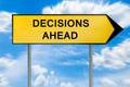 Yellow street concept decisions ahead sign Royalty Free Stock Photo