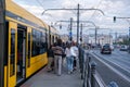 A yellow streetcar on Margaret Bridge