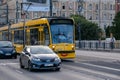 A yellow streetcar on Margaret Bridge