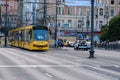 A yellow streetcar on Margaret Bridge