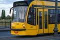 A yellow streetcar on Margaret Bridge