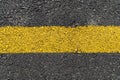 Yellow strip road markings on asphalt