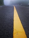 yellow stripe line painted on the asphalt road for traffic sign Royalty Free Stock Photo