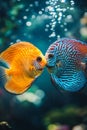 yellow, striped fish kiss on the seabed Royalty Free Stock Photo