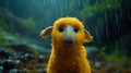 Yellow Stuffed Animal In Rain: A Cinematic Still Inspired By Aries Moross