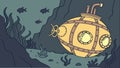 Yellow Submarine Exploring Deep Sea Creatures Vector, vector design Generative AI Royalty Free Stock Photo