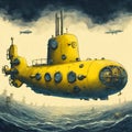 Yellow submarine falling into the sea. Royalty Free Stock Photo