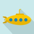 Yellow submarine icon, flat style