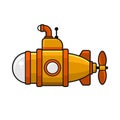 Yellow Submarine with Periscope Icon, Flat Style Design. Vector