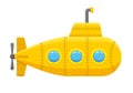 Yellow submarine with periscope isolated on white background. Underwater ship, bathyscaphe floating under sea water Royalty Free Stock Photo