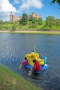 Yellow submarine raft passing Inverness Castle !