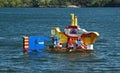 Yellow submarine themed milk carton boat