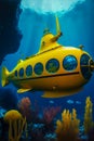 yellow submarine under water