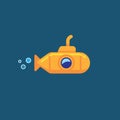 Yellow submarine underwater in sea water. Vector illustration yellow submarine floating under sea water isolated on blue Royalty Free Stock Photo