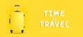 Yellow suitcase on yellow background banner time to travel