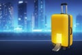 Yellow suitcase on 3d illustrations Royalty Free Stock Photo