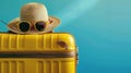 The yellow suitcase and hat.AI generated image Royalty Free Stock Photo