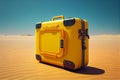 Yellow suitcase on the sand. Generative AI