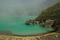 Yellow sulfur mine with blue lake inside volcano, Royalty Free Stock Photo