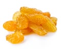 Yellow sultanas raisins close-up isolated on a white background. Royalty Free Stock Photo