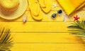 Yellow Summer Background With Beach Accessories