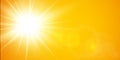 Yellow Summer background with bright sun, lens flare and blurry lights Royalty Free Stock Photo