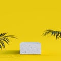 Yellow summer background with white empty stone podium for showing product