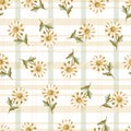 Yellow Summer Daisy and Plaid Design Vector Seamless Pattern Royalty Free Stock Photo