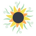 Yellow summer flower, sunny flower, sunflower silhouette in a flat style, cartoon illustration, icon on an isolated Royalty Free Stock Photo