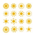 Yellow summer sun vector symbols Royalty Free Stock Photo