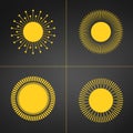 Yellow Sun burst icon or logo set. Modern simple flat sunlight, sign. Business, internet concept. Trendy vector summer symbol. Royalty Free Stock Photo