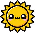 Yellow sun with cute expression clip art illustration isolated on transparent background for sticker or children book illustration Royalty Free Stock Photo
