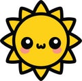 Yellow sun with cute expression clip art illustration isolated on transparent background for sticker or children book illustration Royalty Free Stock Photo