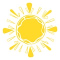 Yellow sun in decorative hand drawn style. Cute ornamental symbol