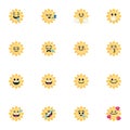 Yellow sun emoji flat icons set Royalty Free Stock Photo