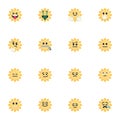 Yellow sun emoticons, flat icons set Royalty Free Stock Photo