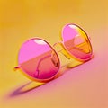 Yellow sun glasses on pink pastel color background