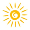 Yellow sun icon, bright summer sunlight drawing