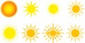 Yellow sun icon collection Royalty Free Stock Photo