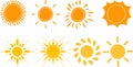Yellow sun icon collection Royalty Free Stock Photo